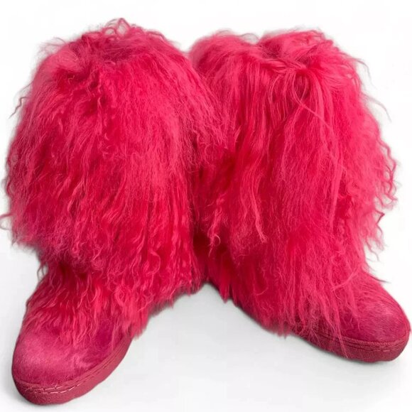 Bearpaw Boetis Pink Curly Lamb Fur Sheepskin Wool Lined Mongolian Sherpa Boots 9 - Picture 4 of 9